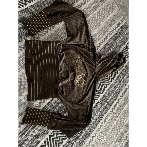 Vtg Y2K rocawear Velour Velvet Zip Up Sweatshirt Jacket gold brown Women Med - Picture 3 of 5